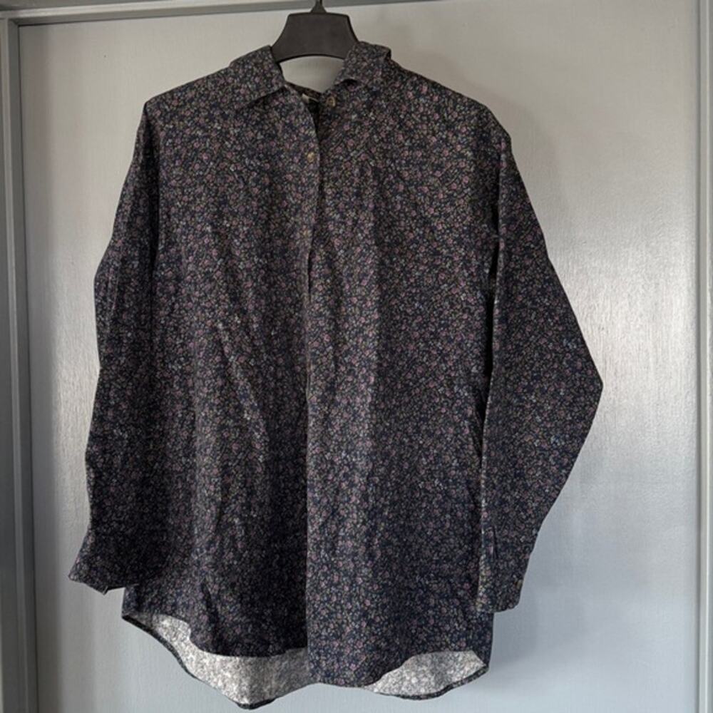 Krazy Kat Women Dark Floral Button Top Shirt Cottagecore Long Sleeves sz 14/16